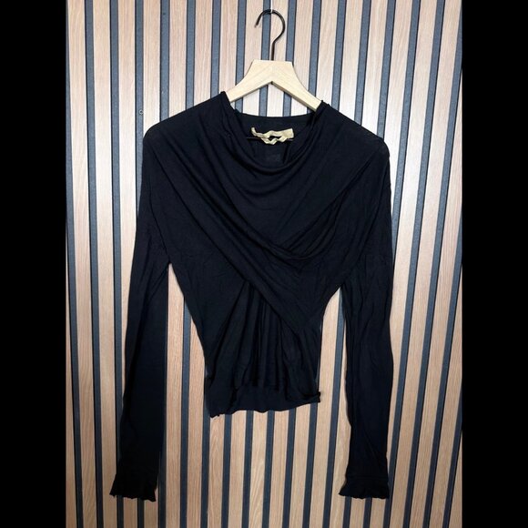 Olmar and Mirta Rick Owens Top 8 / M Women Black Long Sleeve Ruched Angora Shirt - Picture 1 of 12